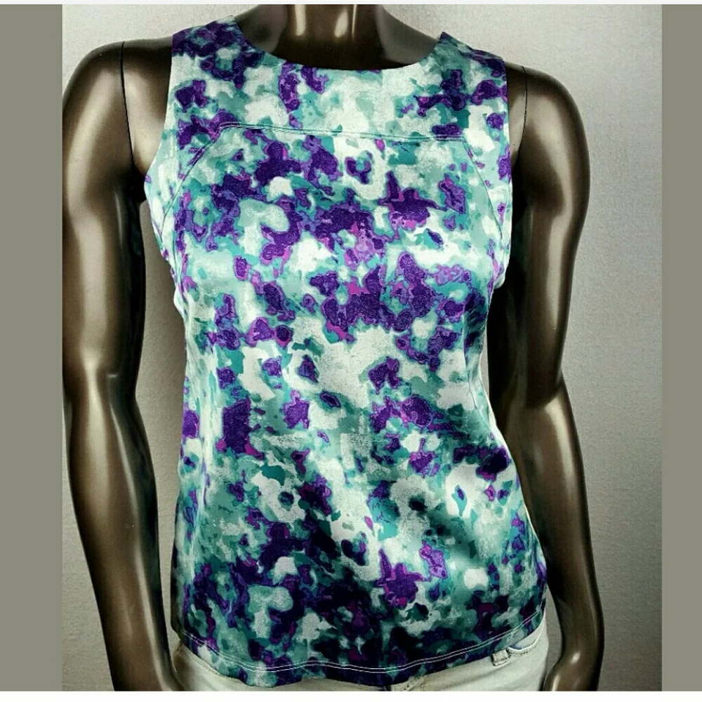 Ann Taylor Purple Teal Ivory Shiny Blouse